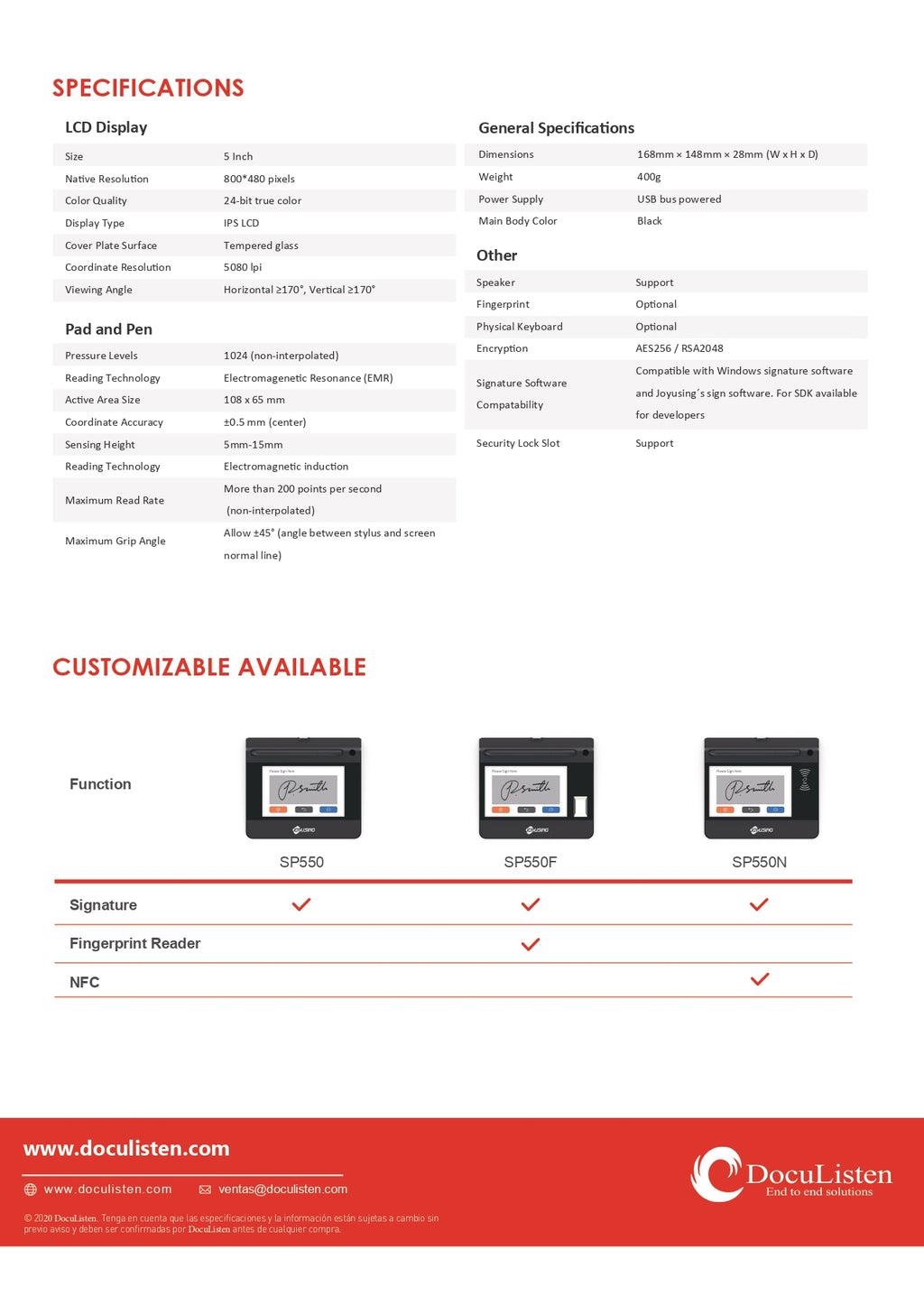 Tableta de Firma Electrónica SP550 | Pad de Firma Digital Profesional